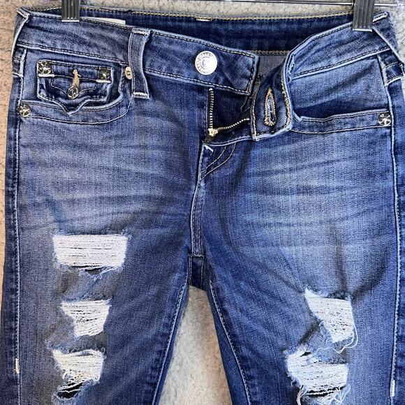 True Religion Jeans Halle Mid Rise Capri Skinny Women's 26 Distressed Y2K Retro - Picture 16 of 16